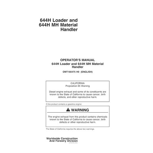JD-OMT180475 Manuel de l'opérateur pdf pour chargeuse sur pneus John Deere 644H, 644MH (SN -585560)