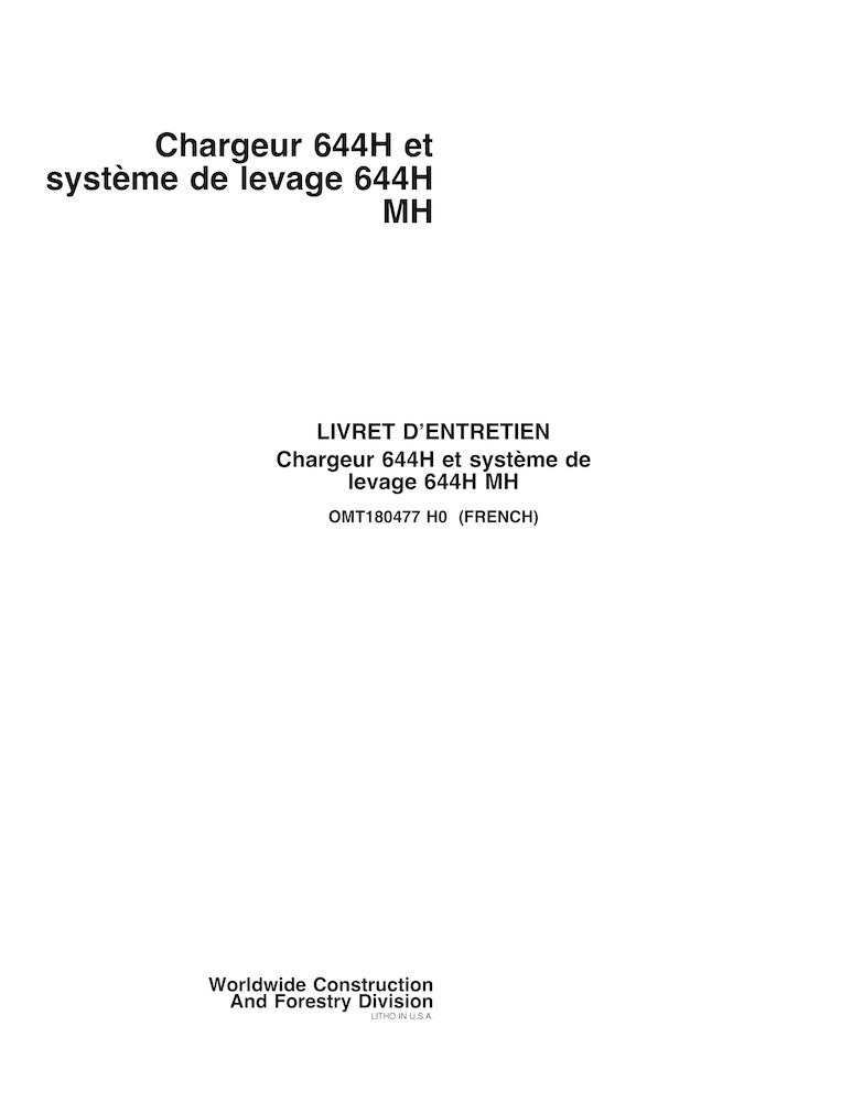 John Deere 644H, 644MH (SN -585560) wheel loader pdf operator's manual FR