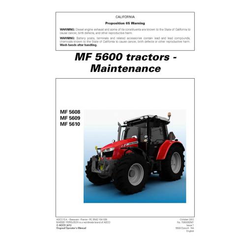 Manual de manutenção do trator Massey Ferguson MF 5608/5609/5610 - Massey Ferguson manuais - MF-7060082M1