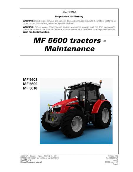 Massey Ferguson MF 5608 / 5609 / 5610 tractor maintenance manual - Massey Ferguson manuals - MF-7060082M1