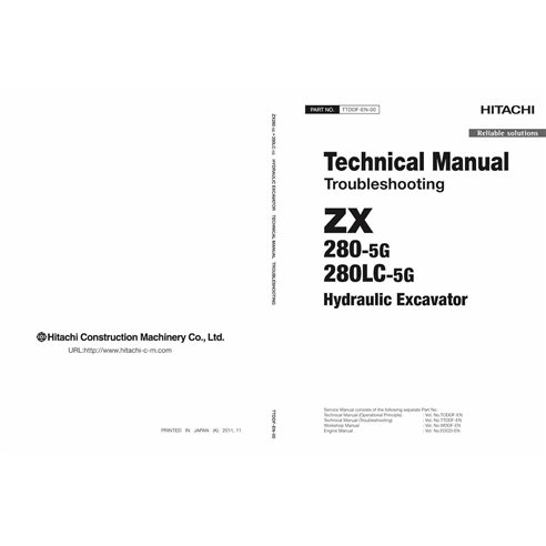 Manual técnico de solução de problemas em pdf da escavadeira Hitachi ZAXIS 280-5G, 180LC-5G - Hitachi manuais - HITACHI-TTDDF...