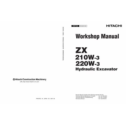 Manual de oficina em pdf da escavadeira John Deere ZAXIS 210W-3, 220W-3 - John Deere manuais - HITACHI-WCJBE00