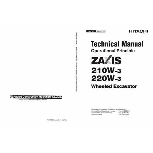 Manual técnico do princípio operacional da escavadeira Hitachi ZAXIS 210W-3, 220W-3 em pdf - Hitachi manuais - HITACHI-TOCJB-...