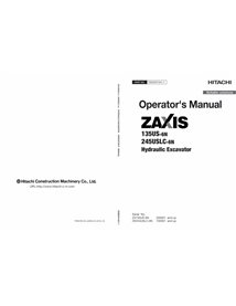 Hitachi ZAXIS 135US-6N, 245USLC-6N excavator pdf operator's manual  - Hitachi manuals - HITACHI-ENMDATNA11-EN