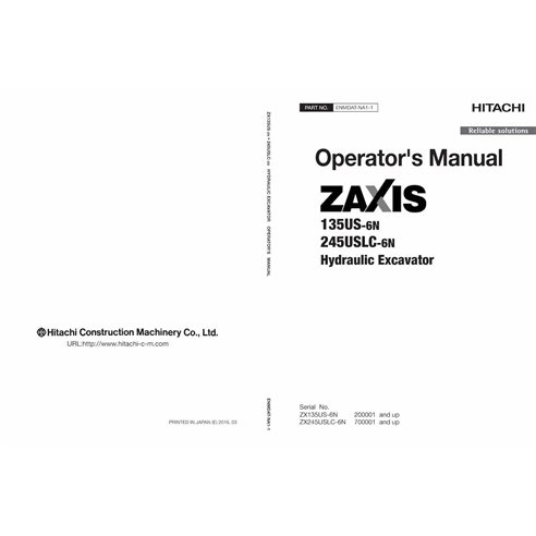Hitachi ZAXIS 135US-6N, 245USLC-6N excavator pdf operator's manual  - Hitachi manuals - HITACHI-ENMDATNA11-EN