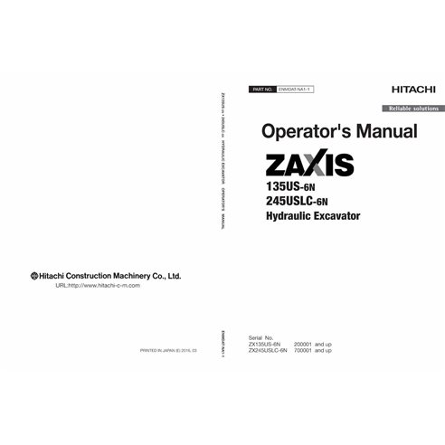 Hitachi ZAXIS 135US-6N, 245USLC-6N manual del operador de la excavadora pdf - Hitachi manuales - HITACHI-ENMDATNA11-EN