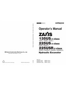 Manuel de l'opérateur pdf de la pelle Hitachi ZAXIS 135US-3, 225US-3 - Hitachi manuels - HITACHI-EM1U421-EN