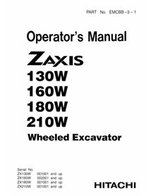 Hitachi ZAXIS 130W, 150W, 180W, 210W excavator pdf operator's manual  - Hitachi manuals - JD-EMCBB31-EN