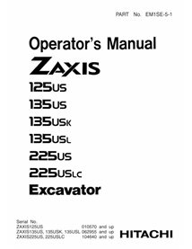 Hitachi ZAXIS 125US, 135US, 225US excavator pdf operator's manual  - Hitachi manuals - HITACHI-EM1SE51-EN