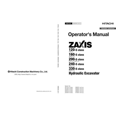 HITACHIMDAKLA22 Hitachi ZX120-5, ZX160-5, ZX200-5, ZX240-5, ZX330-5 excavator pdf operator's manual