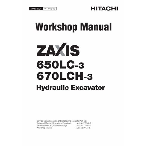 Manuel d'atelier pdf pour pelle Hitachi ZAXIS 650LC-3, 670LCH-3 - Hitachi manuels - HITACHI-W1J7E00