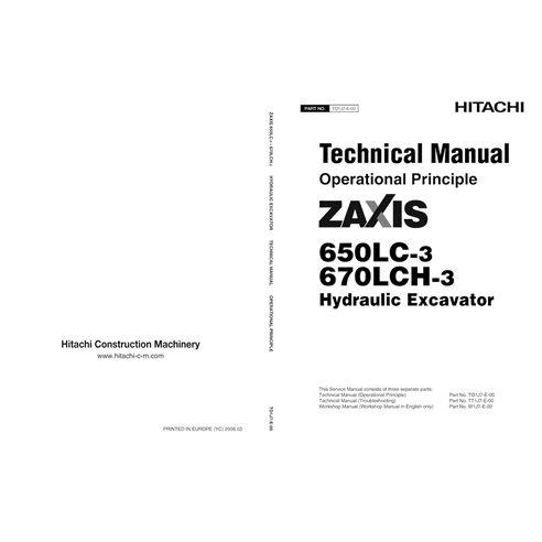 Manual técnico do princípio operacional da escavadeira Hitachi ZAXIS 650LC-3, 670LCH-3 em pdf - Hitachi manuais - HITACHI-TO1...