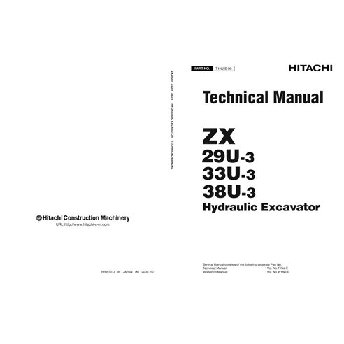 Manual técnico em pdf da escavadeira Hitachi ZAXIS 29U-3, 33U-3, 38U-3 - Hitachi manuais - HITACHI-T1NJE00-EN