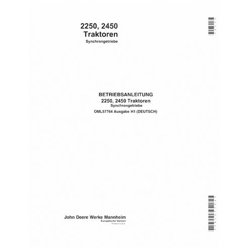 Trator de transmissão sincronizada John Deere 2250, 2450 pdf manual do operador DE - John Deere manuais - JD-OML57764-DE