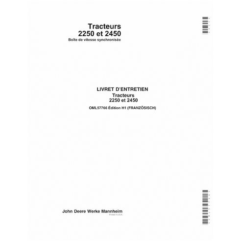 Trator de transmissão sincronizada John Deere 2250, 2450 pdf manual do operador FR - John Deere manuais - JD-OML57766-FR