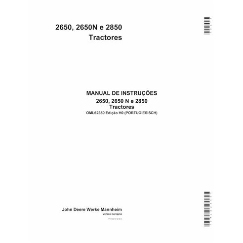JD-OML62350-PT Manuel d'utilisation du tracteur John Deere 2650, 2650N, 2850 PT (OML62350)