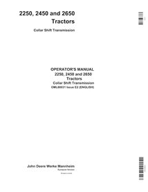 JD-OML60031 Manuel d'utilisation du tracteur John Deere 2250, 2450, 2650 à transmission à levier de vitesses (OML60031)