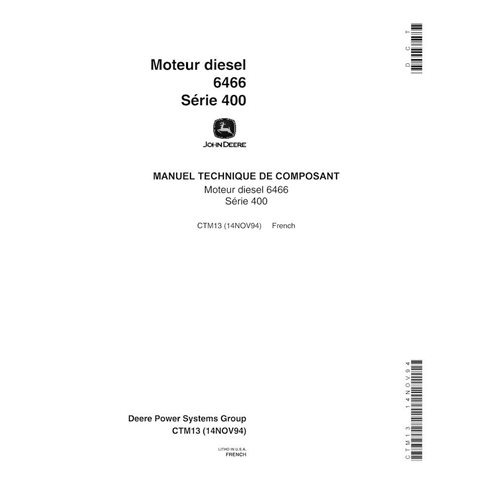 John Deere 6466 Série 400 Motor diesel pdf manual técnico FR - John Deere manuais - JD-CTM13-FR