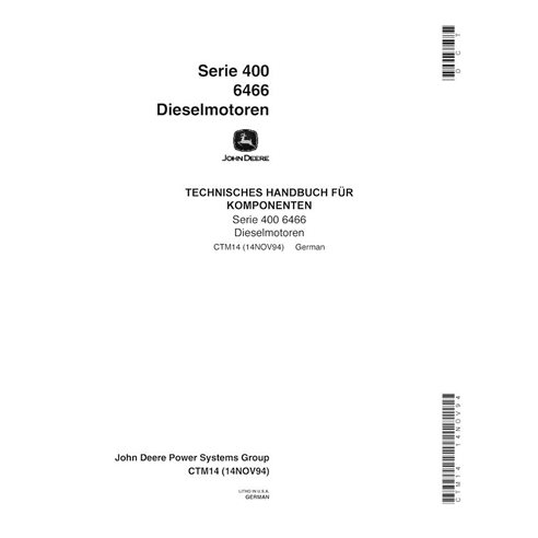 John Deere 6466 Série 400 Motor diesel pdf manual técnico DE - John Deere manuais - JD-CTM14-DE
