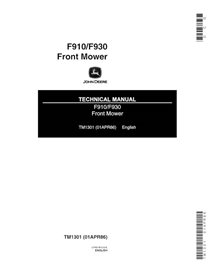 Manual técnico em pdf do cortador dianteiro John Deere F910, F930 - John Deere manuais - JD-TM1301-EN