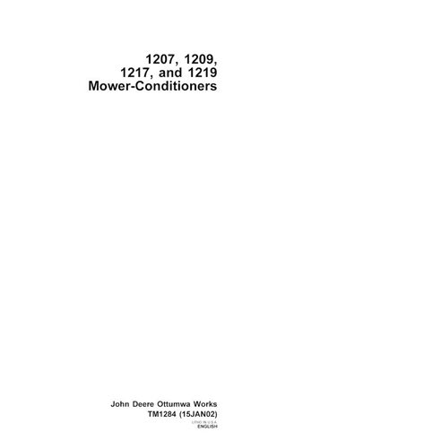 TM1284 John Deere 1207, 1209, 1217, 1219 mower conditioner technical manual (TM1284)
