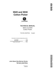 TM1283 Manuel technique de la cueilleuse de coton John Deere 9920, 9930 (TM1283)