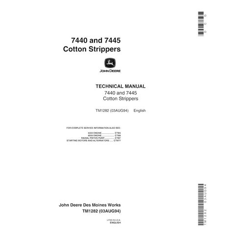TM1282 John Deere 7440, 7445 cotton stripper technical manual (TM1282)