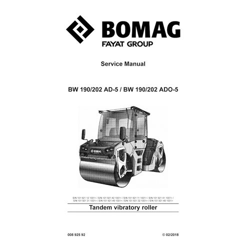 Manual de servicio en pdf del rodillo vibratorio BOMAG BW190, BW202 - BOMAG manuales - BOMAG-00892592-SM-EN