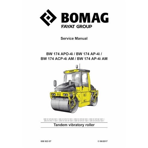 Manual de serviço em pdf do rolo vibratório BOMAG BW174 APO-4i - BOMAG manuais - BOMAG-00892307-SM-EN