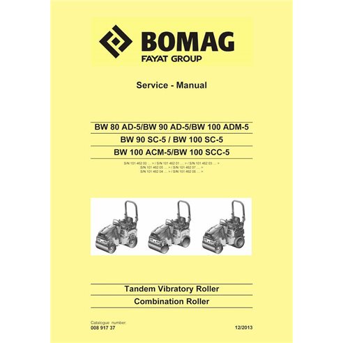 Rodillo vibratorio BOMAG BW80, BW90, BW100 manual de servicio en pdf - BOMAG manuales - BOMAG-00891737-SM-EN