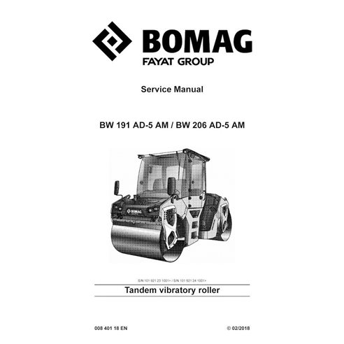 BOMAG BW191 AD-5 AM, BW206 AD-5 AM manual de serviço em pdf do rolo compactador único - BOMAG manuais - BOMAG-00840118EN-b18