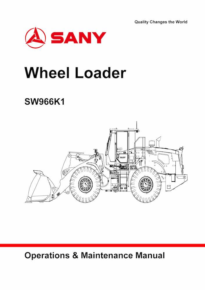 Sany SW966K1 wheel loader pdf operation and maintenance manual