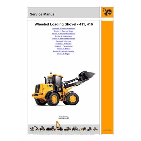 JCB 411, 416 wheel loader pdf service manual  - JCB manuals - JCB-9803-4150-17-SM-EN