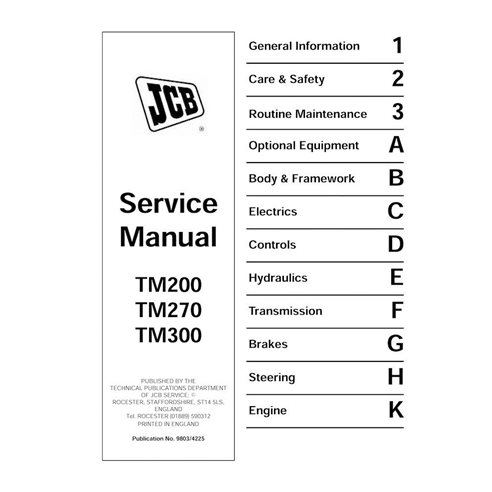 Manuel d'entretien pdf du chariot télescopique JCB TM200, TM270, TM300 - JCB manuels - JCB-9803-4225-SM-EN