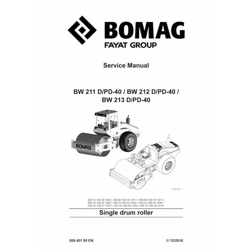 BOMAG BW211, BW212, BW213 D-40, PD-40 rolo de tambor único manual de serviço em pdf - BOMAG manuais - BOMAG-00840190EN-l16