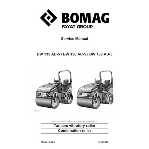 Manual de serviço em pdf do rolo vibratório tandem BOMAG BW135 AD-5, BW138 AC-5, BW138 AD-5 - BOMAG manuais - BOMAG-00840134E...