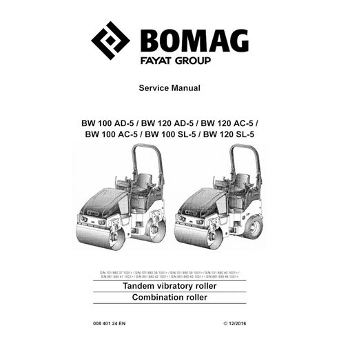 Manual de serviço em pdf do rolo vibratório tandem BOMAG BW100, BW120 AD-5, AC-5 - BOMAG manuais - BOMAG-00840124EN-l16