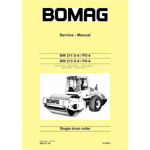 BOMAG BW211, BW213 D-4, PD-4 rolo de tambor único manual de serviço em pdf - BOMAG manuais - BOMAG-00891145-a07-EN