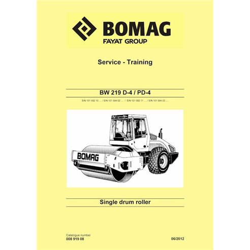 BOMAG BW219 D-4, PD-4 rodillo de un solo tambor manual de servicio en pdf - BOMAG manuales - BOMAG-00891908-f12-EN
