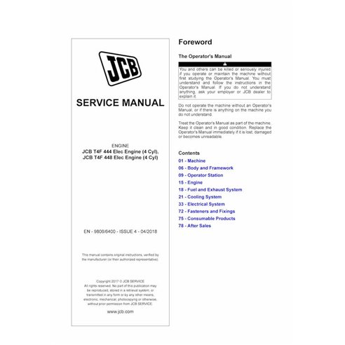 JCB T4F 444 , 448 Elec 4 Cyl engine pdf service manual  - JCB manuals - JCB-9806-6400-4-2018-SM-EN