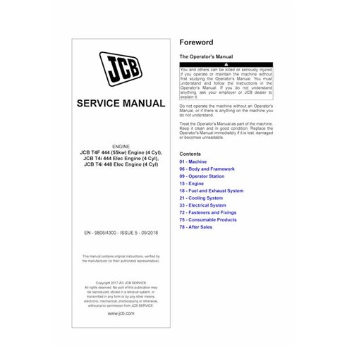 JCB 444, 448 T4F, T4i Elec motor de 4 cilindros manual de servicio en pdf - JCB manuales - JCB-9806-4300-5-2018-SM-EN