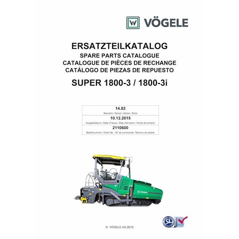Pavimentadora de esteiras Vögele SUPER 1800-3, 1800-3i catálogo de peças em pdf - Vögele manuais - VGL-2110600-PC