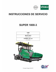 Finisseur sur chenilles Vögele SUPER 1800-3, 1800-3i pdf manuel d'utilisation et d'entretien ES - Vögele manuels - VGL-233862...