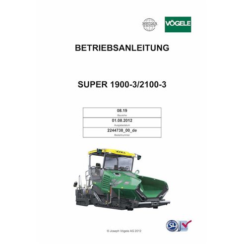 Vögele SUPER 1900-3, 2100-3 extendedora de orugas pdf manual de funcionamiento y mantenimiento DE - Vögele manuales - VGL-224...