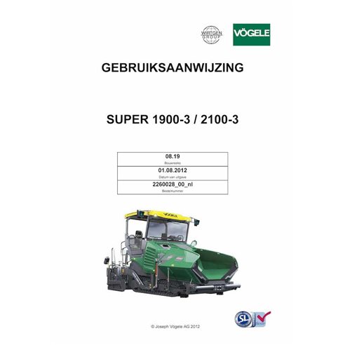 Vögele SUPER 1900-3, 2100-3 tracked paver pdf operation and maintenance manual NL - Vögele manuals - VGL-2260028-00-NL