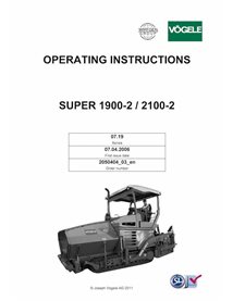 Manuel d'utilisation et d'entretien pdf du finisseur sur chenilles Vögele SUPER 1900-2, 2100-2 - Vögele manuels - VGL-2050404...