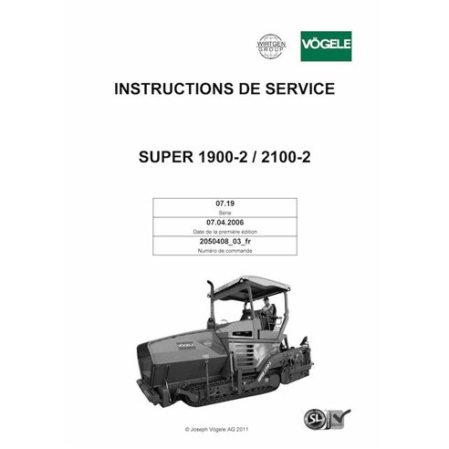 Extendedora de orugas Vögele SUPER 1900-2, 2100-2 pdf manual de funcionamiento y mantenimiento FR - Vögele manuales - VGL-205...