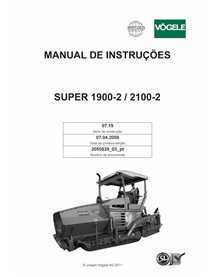 Finisseur sur chenilles Vögele SUPER 1900-2, 2100-2 pdf manuel d'utilisation et d'entretien PT - Vögele manuels - VGL-2050539...