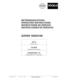 Manuel d'utilisation et d'entretien pdf du finisseur sur chenilles Vögele SUPER 1900, 2100 - Vögele manuels - VGL-5000500001