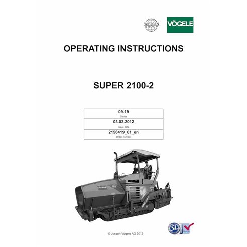 Vögele SUPER 1900-2 tracked paver pdf operation and maintenance manual  - Vögele manuals - VGL-2158419-01-EN